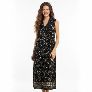 NWT Vintage More Jazz Maxi Dress 16 Abstract Black Cream Lightweight Statement